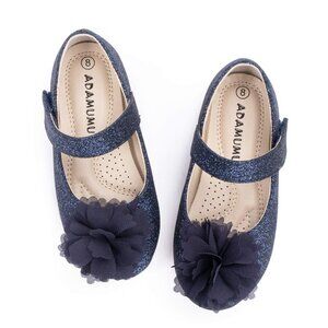 Toddler Girls' Navy Glitter Ballet Flat Dress Shoes Size 9